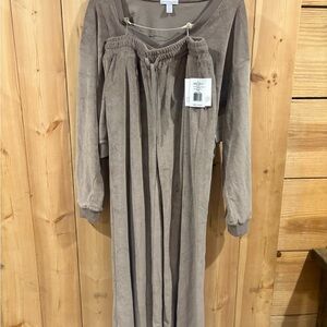 Taupe Terry Cotton Lounge Set with Drawstring Waist